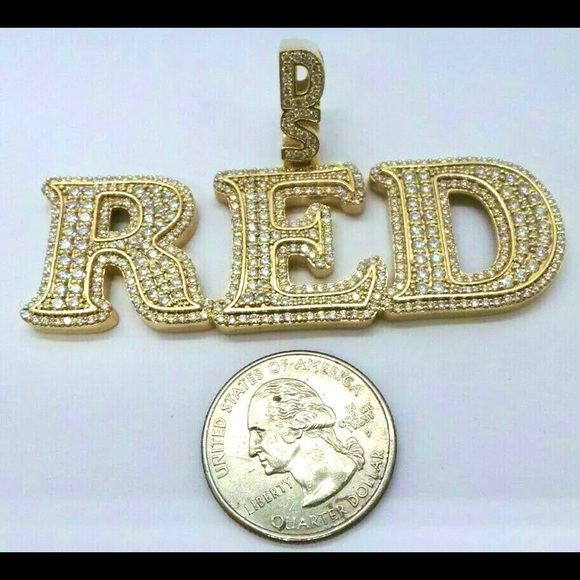 14K GOLD 7.0 tcw Diamond Custom DS RED INITIAL NAMEPLATE PENDANT One of a kind! - Picture 7 of 13